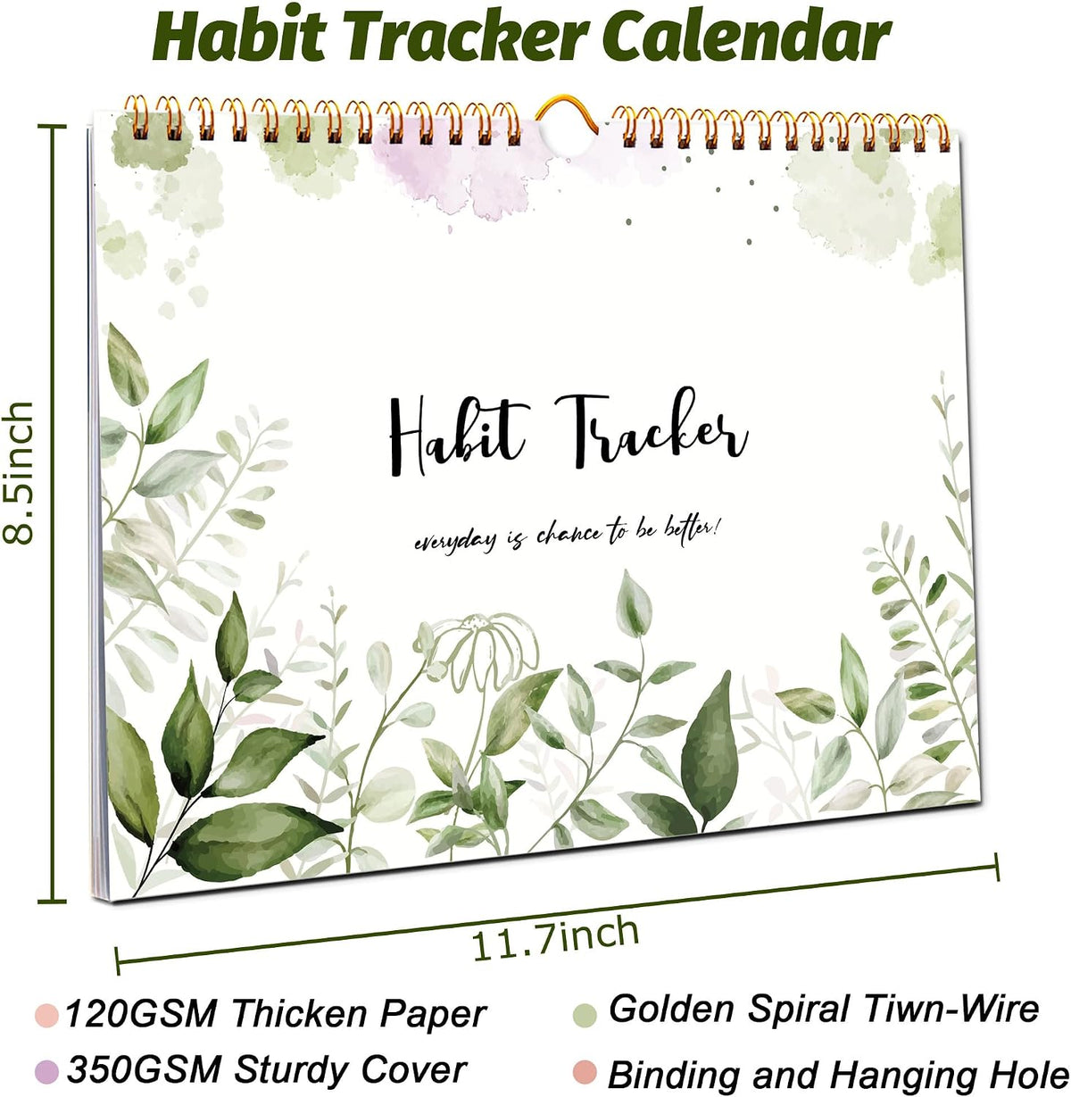 Habit Tracker Calendar, Aesthetic Daily Weekly Goal and Habit Tracker Journal, 12 Months Undated Habits Tracker Planner with Spiral Binding, Boost Productivity Tool and Workout Calendar, 11.7"x8.5"