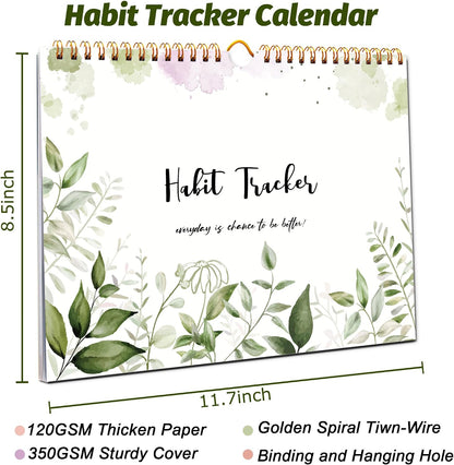 Habit Tracker Calendar, Aesthetic Daily Weekly Goal and Habit Tracker Journal, 12 Months Undated Habits Tracker Planner with Spiral Binding, Boost Productivity Tool and Workout Calendar, 11.7"x8.5"