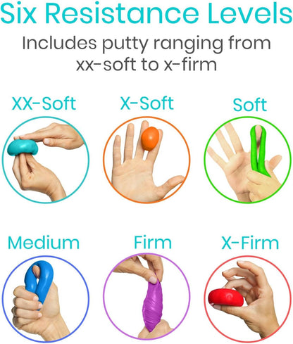 Vive Therapy Putty (6 Pack) - Putty for Hand - Stress Putty for Adults - Exercise Putty for Rehab, Finger, Grip Strength Resistance - Sensory Putty and Therapy Occupational Clay - 3 Ounces