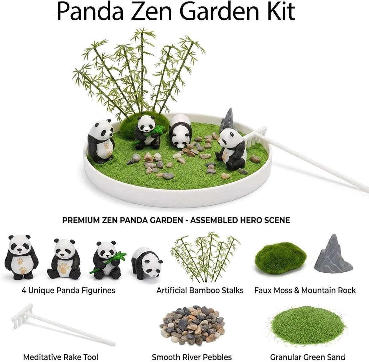 Panda Desktop Zen Garden Kit,for Home Office Desk Decor & Stress Relief