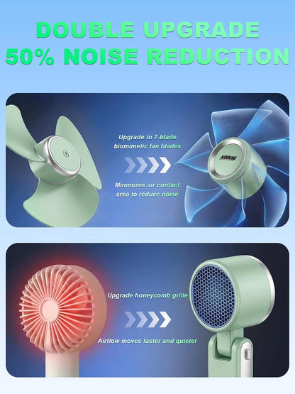Portable Handheld Turbo Fan, 5 Gear Wind, Battery Operated, Up to 13 Working Hours Rechargeable Fan, 3 IN 1 Hand Fans with Air Turbo Tech Cooling Fan for for Travel, Beach, Outdoor - Black