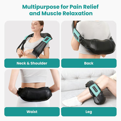 Nekteck Shiatsu Neck Massager with Heat for Pain Relief Deep Tissue, 2026 Upgraded 3D Back Shoulder Kneading Massage Pillow, Body Muscle Relaxation Tools Gifts for Him Her, Blue (NOT Cordless)