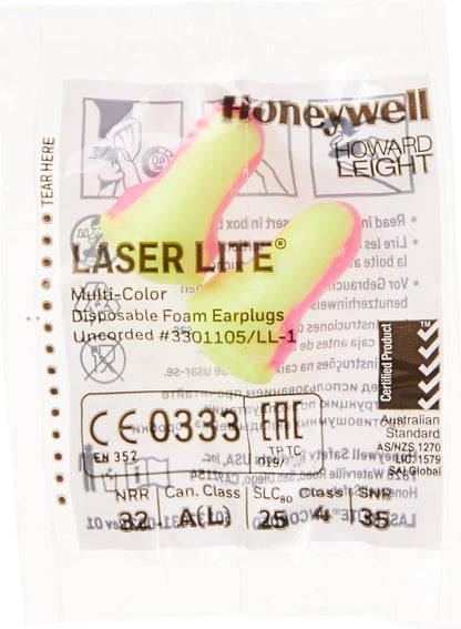Howard Leight by Honeywell Laser Lite High Visibility Disposable Foam Earplugs, Pink/Yellow , 200-Pairs (LL-1) - 3301105