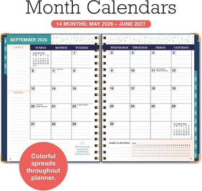 FAMILY PLANNER ORGANIZER – 8.5" x 11" Weekly & Monthly Calendar (May 2026-Jun 2027). 5+ People, Meal Planning, Budgeting, Habit Tracker – Hardcover, Household Schedule Organizer for Parents, Kids, & Caregivers (Navy Gold Numbers)