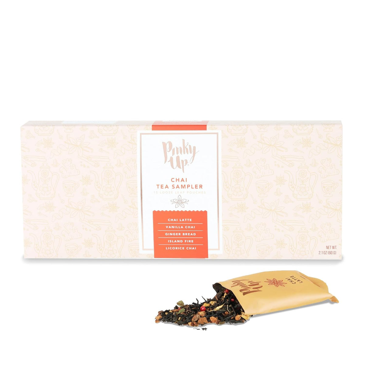 Pinky Up Loose Leaf Tea Sampler Set - Calorie Free Single Serving Loose Leaf Herbal Tea Variety Gift Pack, 15 Pouches