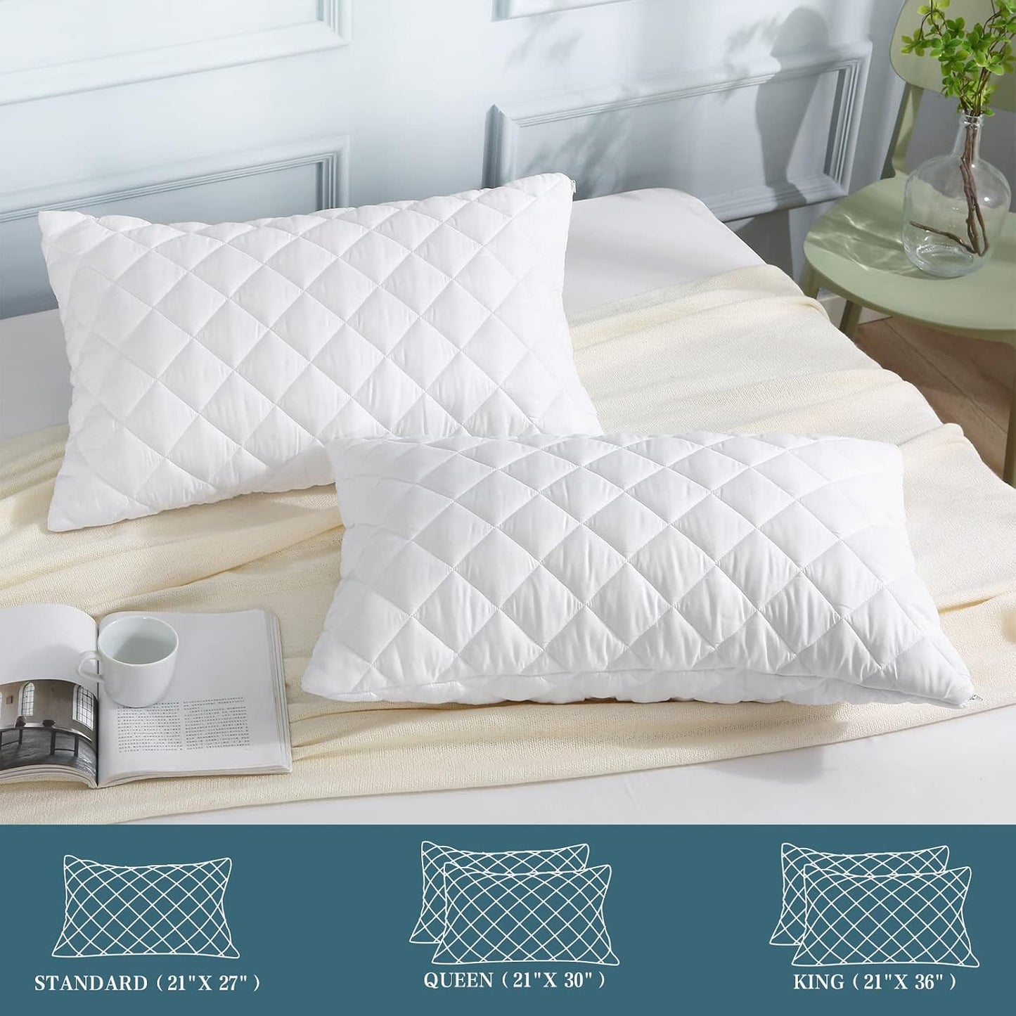 UNILIBRA Queen Mattress Protector Waterproof, Deep Pocket Mattress Pad Cover Fits to 6''-21'', Breathable Hollow Cotton Filling Quilted Mattress Protector for Queen Size