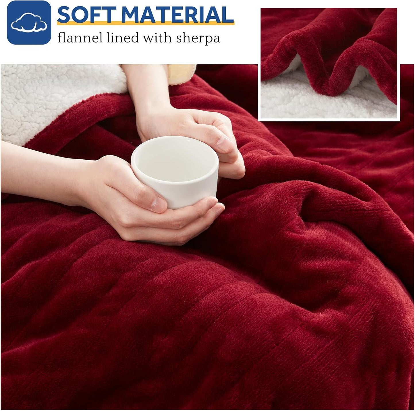 Sealy Electric Throw Blanket, Flannel & Sherpa Heated Throw with 6 Heating Levels & 2-10 Hours Auto Shut Off, Fast Heating & Machine Washable, 50x60 Inch, Light Grey