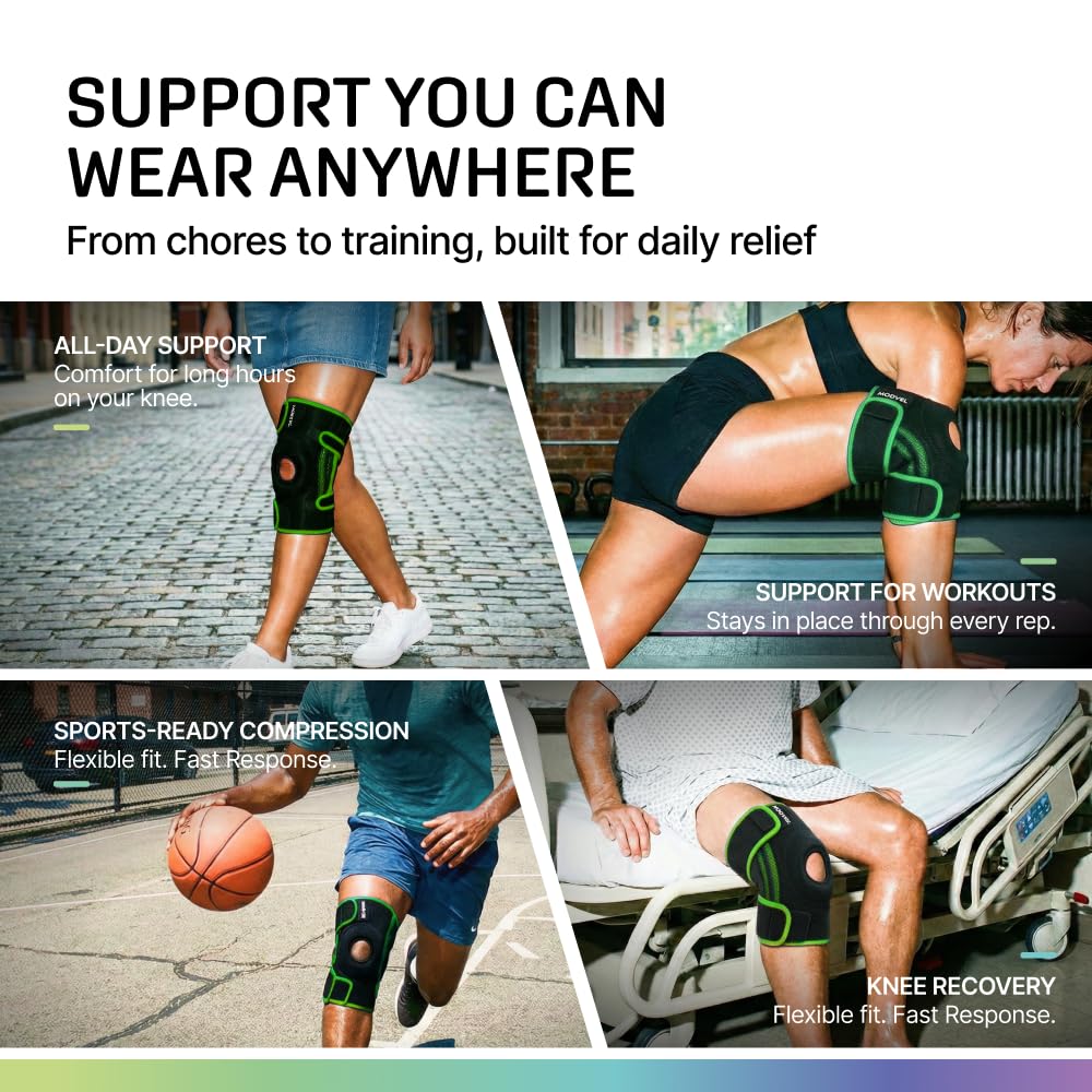 Modvel Knee Brace with Side Stabilizers & Patella Gel Pads for Pain Relief and Joint Support Breathable, Non-Slip Compression Sleeve for Men & Women, Arthritis, Meniscus, ACL Recovery