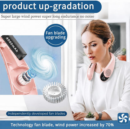 ASNUG Neck Fan, USB Rechargeable Personal Fan, 4000 mAh Battery Operated, 3 Speeds Adjustable, Faster Cooling, Ultra Quiet, Suitable for Home, Office, Travel, Sports