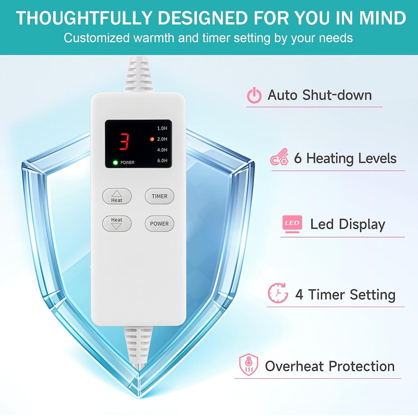 Heating Pad for Period Cramps, Heating Pad for Back/Neck/Shoulder Muscle Pain, 6 Heating & 4 Timer Setting, Auto Shut Off, Dry/Moist Heat & Machine Washable, Birthday Christma s Gifts for Women Mom