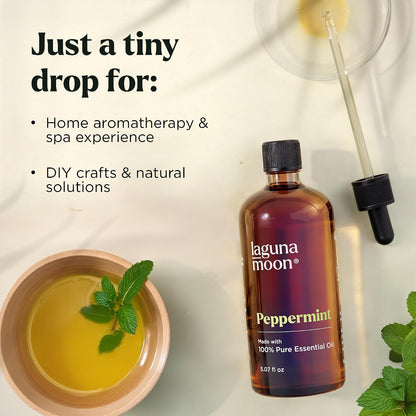 Lagunamoon Essential Oils Aromatherapy Set - 6 Oils for Diffusers, Home Care, Candle Making Scents, Fragrance, Humidifiers, Gifts - Peppermint, Tea Tree, Lavender, Eucalyptus, Orange (10mL)