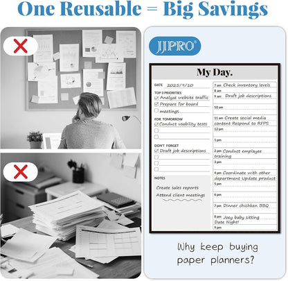 JJPRO Reusable Desktop Daily Planner with Stand,Reusable Time Schedule Board,11"x8.5" Hourly Schedule Dry Erase Board with Time Slots,Desk Hourly Dry Erase Board w/Engineered Wood Stand-Sage Green