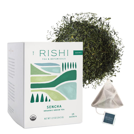 Rishi Tea Sencha Green Japanese Organic Sachet Tea Bags, Caffeinated, 15ct