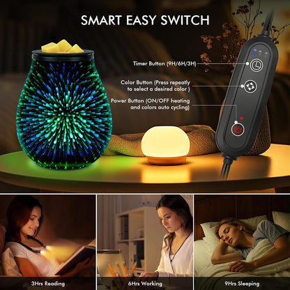Wax Melt Warmer for Scented Wax- Glass Wax Melter for Home Fragrance with Removable Tray, Essential Oil Warmer Wax Cubes Burner Aroma Night Light for Home Office Bedroom Decor Gifts for Women