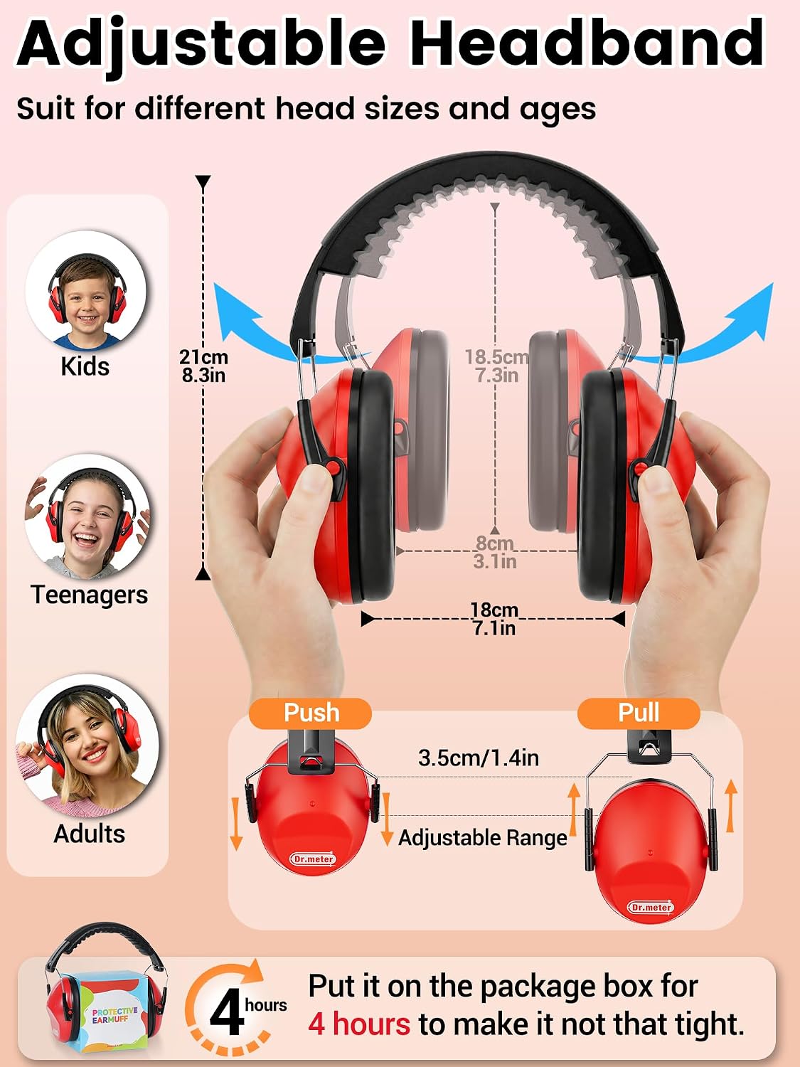 Dr.meter Ear Muffs for Noise Reduction: 27.4SNR Noise Cancelling Headphones for Kids Adults, EM100 Adjustable Hearing Protection Earmuffs for Monster Jam, Autism Sensory, Concerts, Fireworks