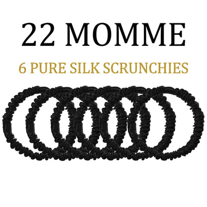 22 Momme 6PCS 100% Mulberry Silk Hair Ties Small Silk Scrunchies for Women Girls Curly Thick Thin Hair .Women's Black Cute Satin Sleepy Bulk Hair Tie Scrunchie Sleep