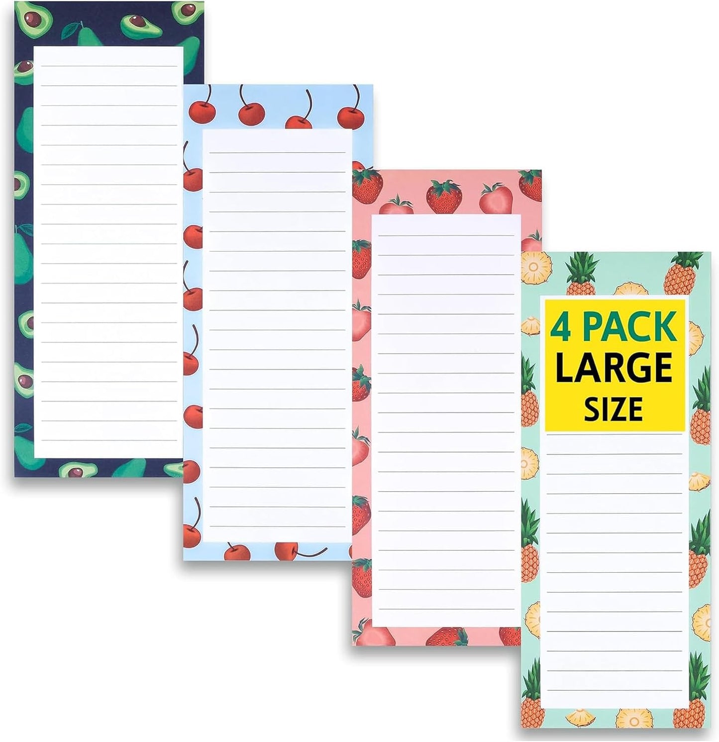 8 Magnetic Notepads – Notepads for Grocery List, Shopping List, To-Do List, Reminders -Strong Magnetic Back- Memo Notepad with Realistic Fruit Designs | 25 Sheets per Pad 7.5 x 3.5 inch (8 Pack)