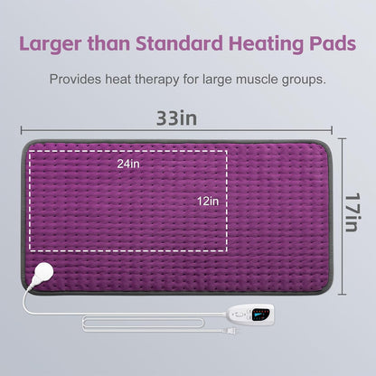 17"x33" Heating Pad XXXL for Back Pain, Extra Large Heated Pad for Neck/Shoulders/Legs/Knees/Feet/Cramps, Birthday Fathers Mothers Day Gifts for Mom Dad Women Men Grandma Her, 6 Heat Settings Auto-Off