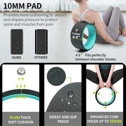 Yoga Wheel Set of 3+1, Upgraded 10MM Thick Back Wheels for Pain Relief & Stretching, Strongest Back Roller for Deep Tissue Massage, Improving Yoga Poses Backbend