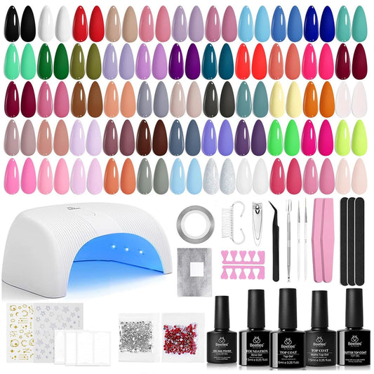 Beetles Gel Nail Polish Kit with U V Light and Nail Drill - 55Pcs Gel Nails Kit 32 Color LuliCore Polka Set with Base Top Coat Professional Manicure Set Home Salon DIY Gifts for Women
