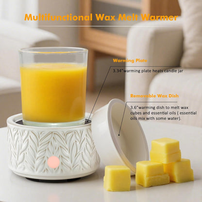 EQUSUPRO Wax Melt Warmer for Scented Wax Melts 3-in-1 Electric Ceramic Candle Wax Warmer Burner Fragrance Wax Melter for Home Office Bedroom Gift & Decor (Leaf)