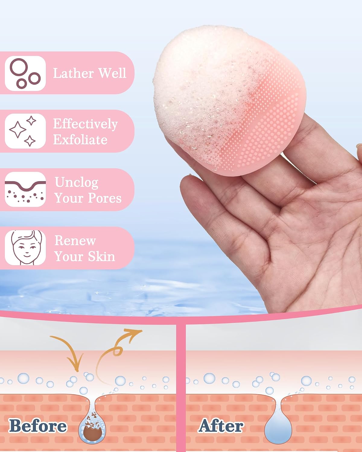 Manmihealth Silicone Back Scrubber (Thick Bristles) & Bath Glove & Face Brush Set (3PCS), Super-Exfoliating & Lathering Body Scrubber, Shower Brush, Face Scrubber Combination, with a Free Hook (Black)