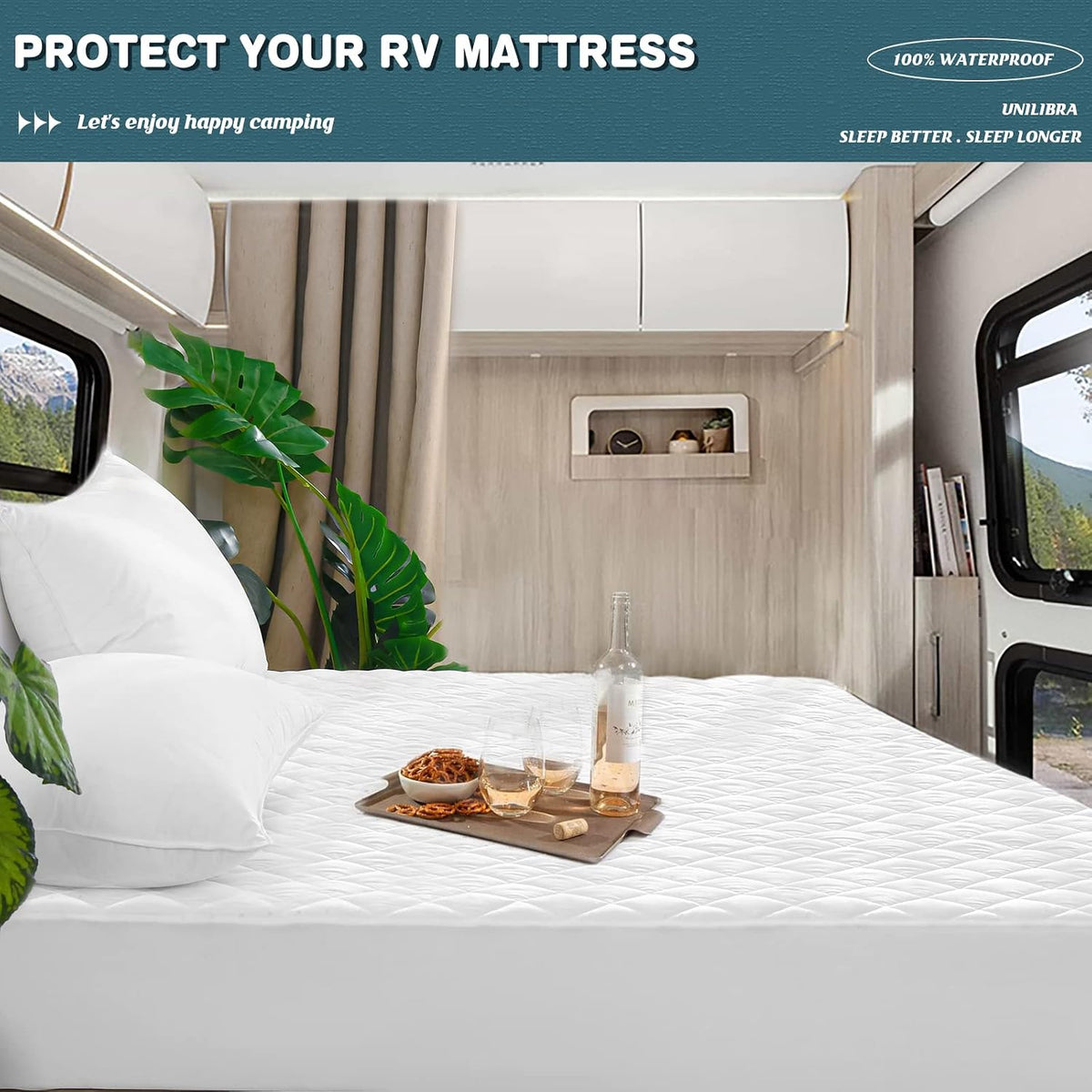 UNILIBRA Queen Mattress Protector Waterproof, Deep Pocket Mattress Pad Cover Fits to 6''-21'', Breathable Hollow Cotton Filling Quilted Mattress Protector for Queen Size