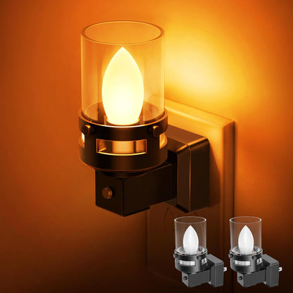 Briignite Flameless Candle Night Light, 2 Pack, Night Lights Plug into Wall, Candle Nightlight with Light Sensor, 0-100LM Dimmable LED Night Light Plug in, 1800K Amber Nightlight for Hallway Bathroom