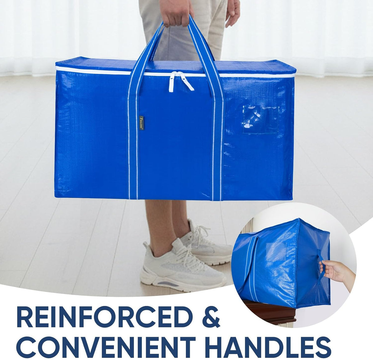 BALEINE Oversized Moving Bags with Reinforced Handles, Heavy-Duty Storage Tote for Clothes, Moving Supplies (Clear)
