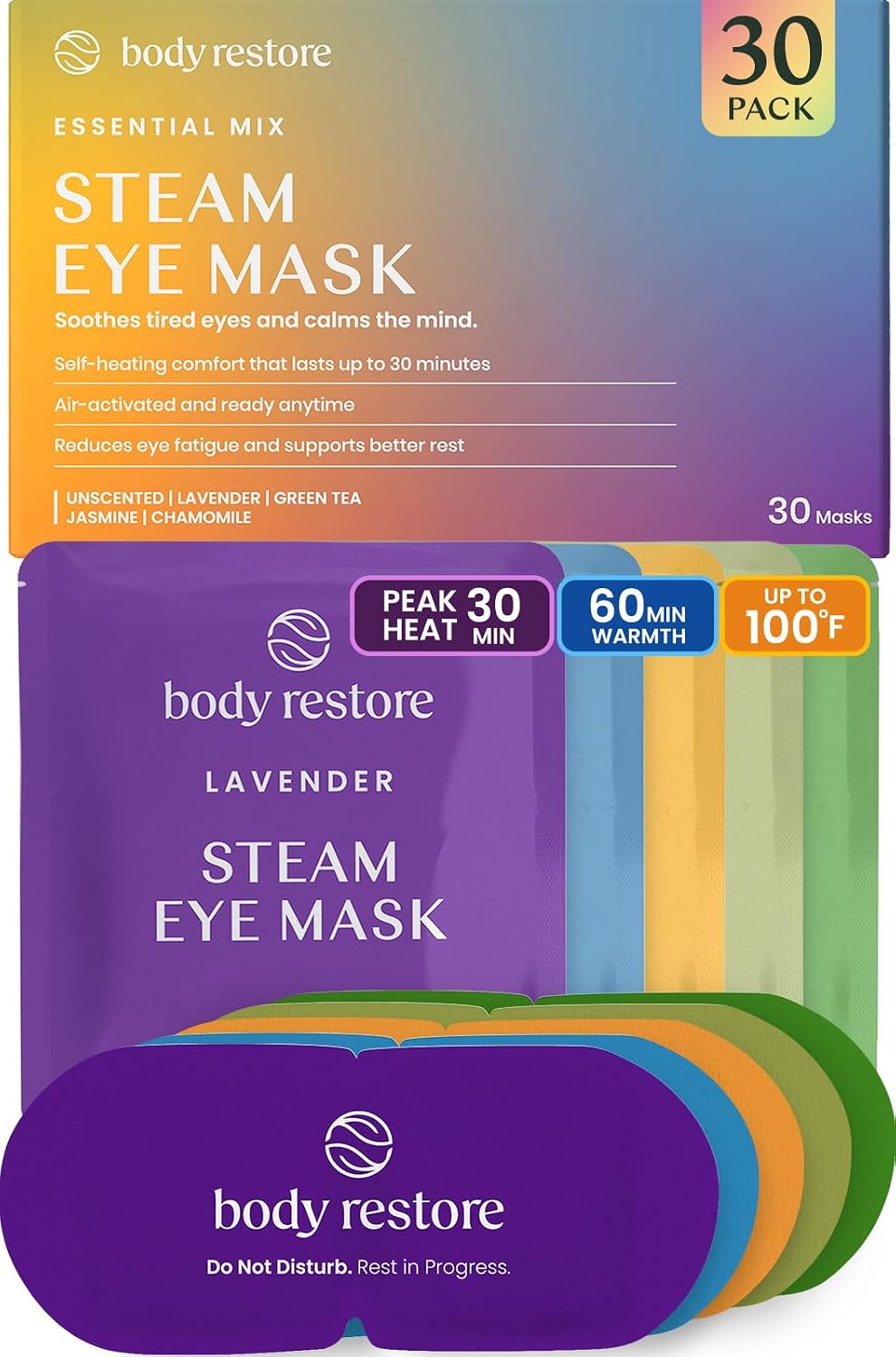 Body Restore Heated Eye Mask for Dry Eyes 30 Pack – Fathers Day Gift for Dad, Birthday Gifts for Women and Men, Self Heating Warm Compress, Relaxation – Variety