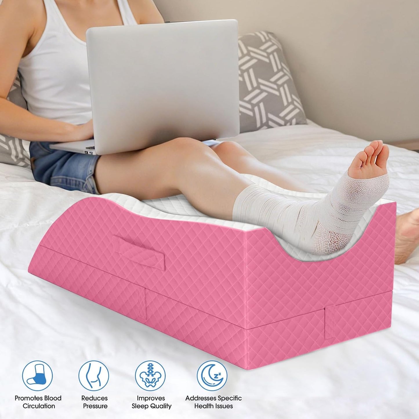 TranquilRelax Elevation Pillows for Leg After Surgery, Memory Foam Adjustable Wedge Pillow for Injury or Rest, Ankle Pillow for Sleeping Blood Circulation, Grey/Single Leg