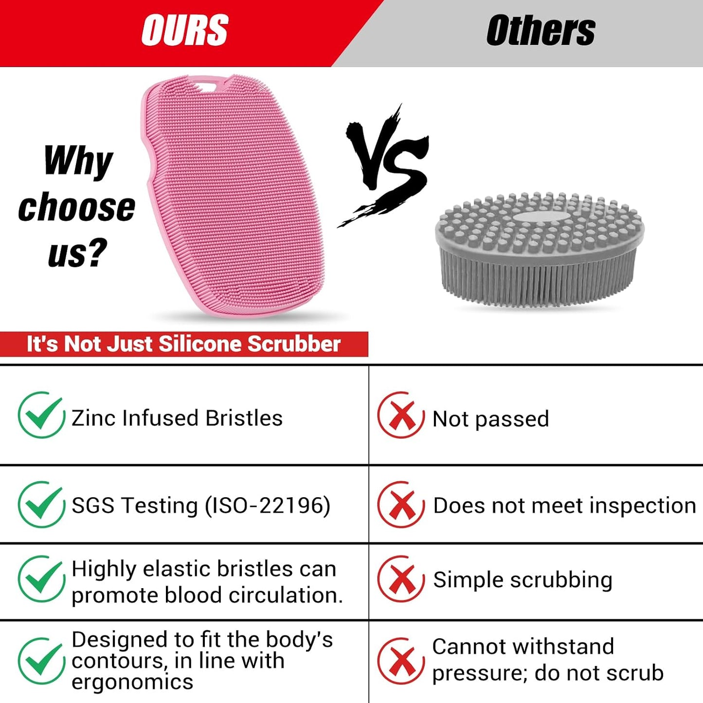 Canroom Silicone Body Scrubber - Zinc Infused-Highly Elastic Bristles Exfoliating Body Scrubber for Shower Body,Cellulite Reduction,Blood Circulation- Black