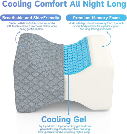 CloudBliss Knee Pillow for Side Sleepers-Cooling Leg Pillow for Side Sleeping, Memory Foam Knee Pillow for Hip Pain, Lower Back Pain, Sciatica Pain, Knee Wedge Pillow with Contour Design, White