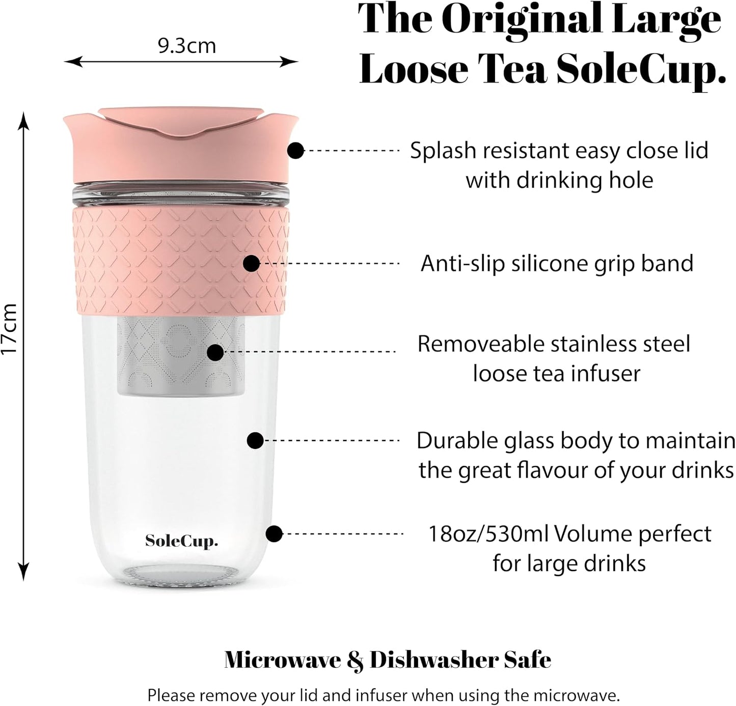 Large Travel Mug Loose Tea Infuser - Detachable Tea Strainer with Spill Proof Lid - 18oz/530ml BPA-Free Reusable Glass Travel Coffee Cup with Silicone Band (Ice Cream, 18oz)