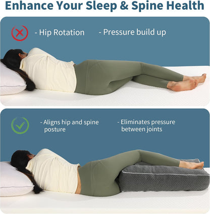 HOMBYS Shredded Memory Foam Knee Pillow for Side Sleepers, 6.5" Height Pillow Between Legs for Aligns Spine & Relieves Pressure Hip & Leg Elevation, Supportive Pillow for Pregnancy, Sciatica, White