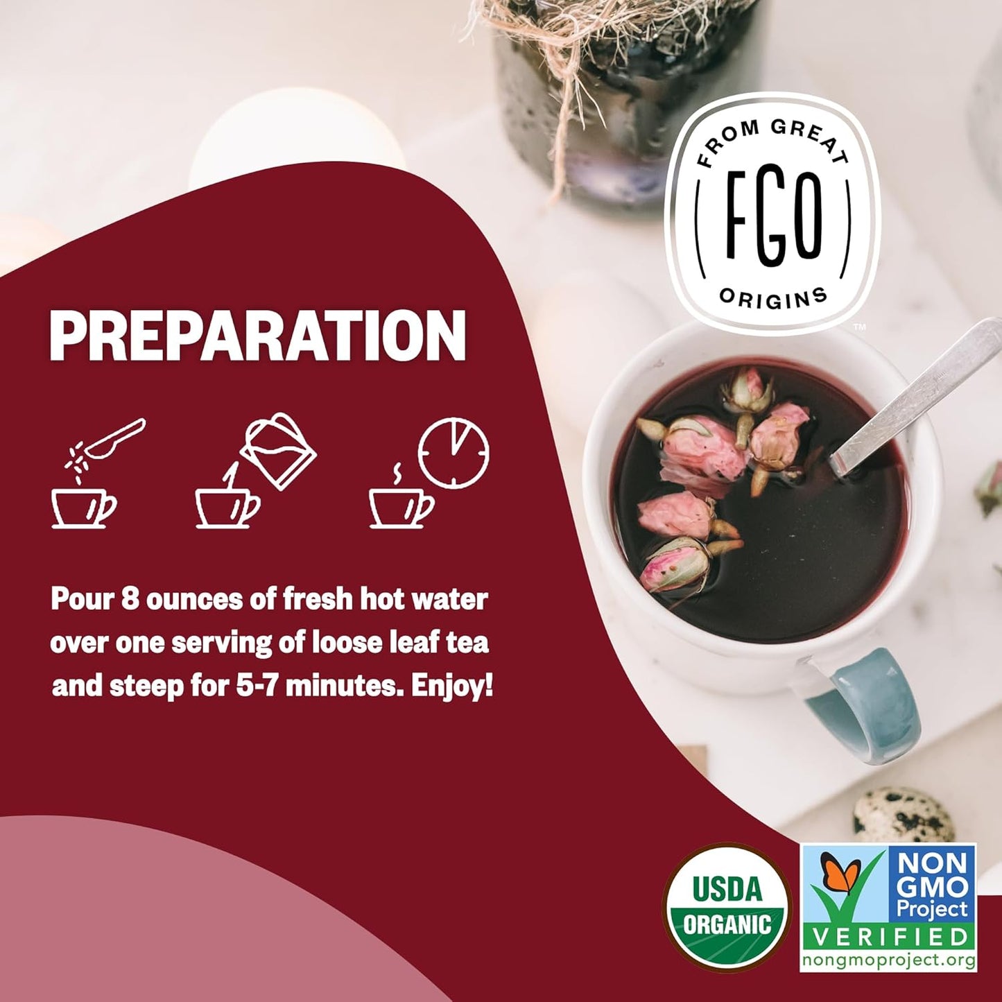 FGO Organic Lemon Balm Tea, 100 Count, Eco-Conscious Herbal Tea Bags, Resealable Bag, Caffeine Free, Packaging May Vary (Pack of 1)