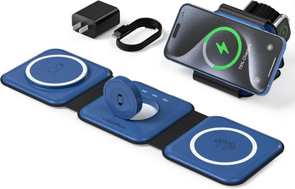 3 in 1 Charging Station for Multple Devices,Foldable 3 in 1 Wireless Charger for Travel,NANO Wireless Charging Station for iPhone17 16 15 14 13 12 Pro Max/Watch 10 9 8 7 6 5 4 3 Ultra/AirPod Pro