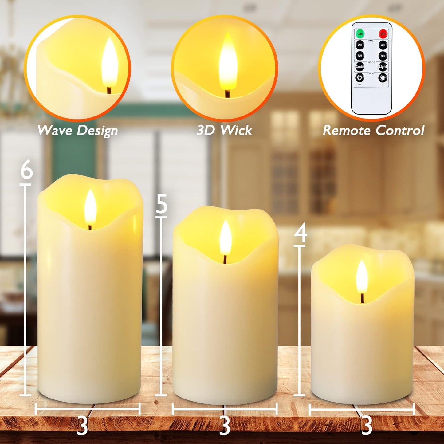 Homemory 6"x3" Outdoor Waterproof Flameless Candles, LED Candles, Battery Operated Candles with Remote and Timers, Electric Fake Plastic Pillar Candles, Ivory White, Set of 2