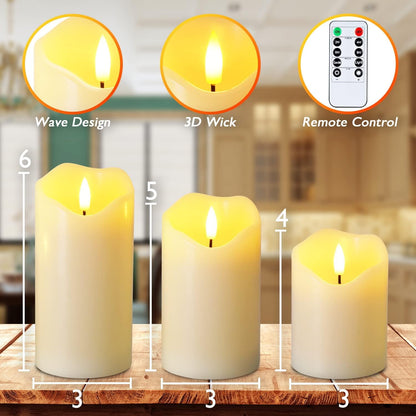 Homemory 6"x3" Outdoor Waterproof Flameless Candles, LED Candles, Battery Operated Candles with Remote and Timers, Electric Fake Plastic Pillar Candles, Ivory White, Set of 2