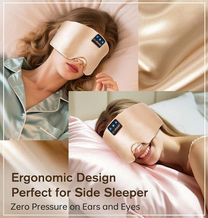 LC-dolida Luxurious Silk Soft Sleep Mask, Sleep Headphones with Bluetooth 5.4 for Side Sleeper, Total Blackout Eye Sleeping Mask for Women and Men, Ideal Gift for Restful Sleep, Travel(Black)