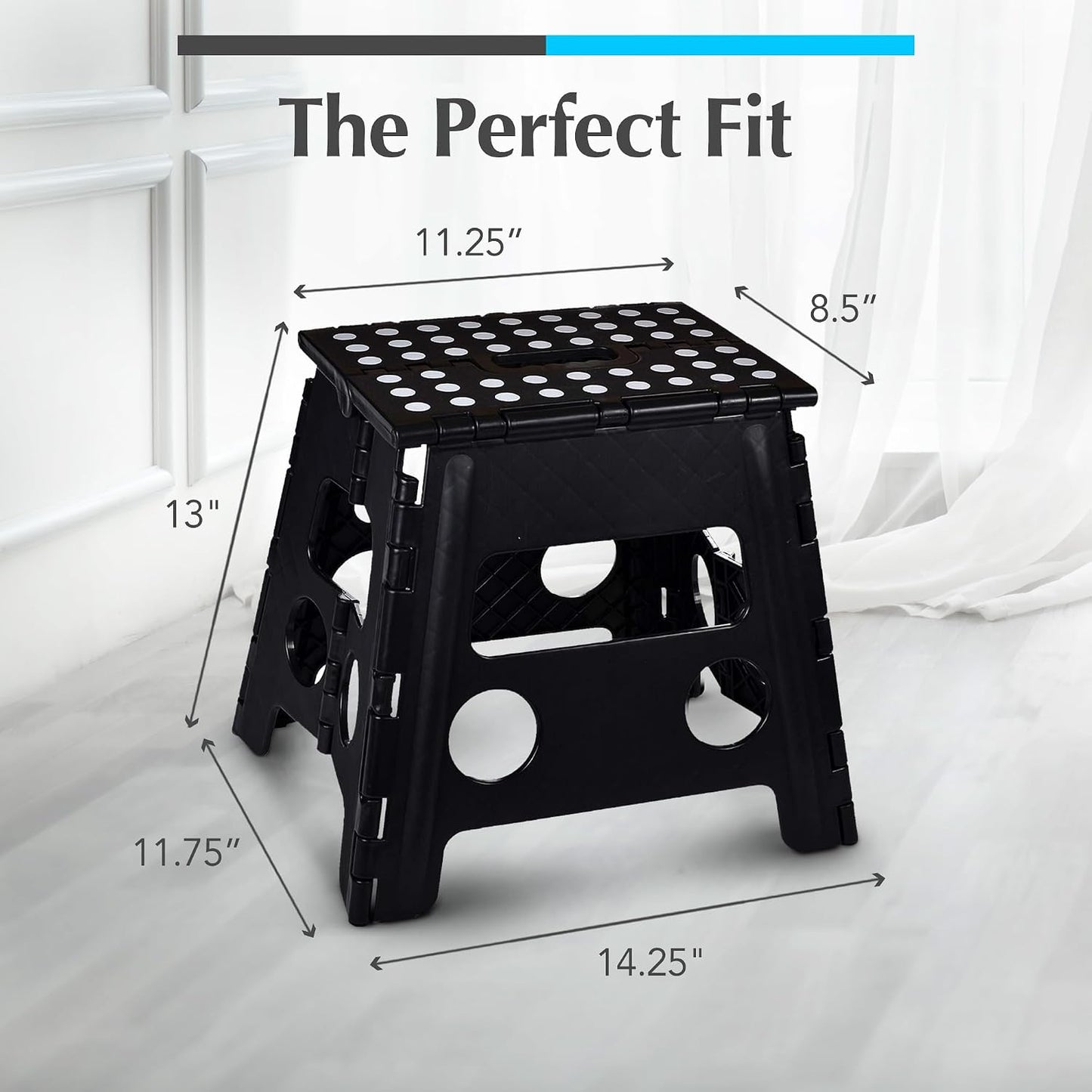 Handy Laundry Folding Step Stool - Sturdy Enough Collapsible Stool to Support Adults - Opens Easy with One Flip - Great for Kitchen, Bathroom or Bedroom (Black - 9 Inch)