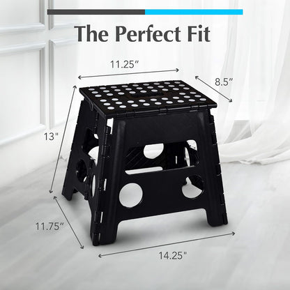 Handy Laundry Folding Step Stool - Sturdy Enough Collapsible Stool to Support Adults - Opens Easy with One Flip - Great for Kitchen, Bathroom or Bedroom (Black - 9 Inch)