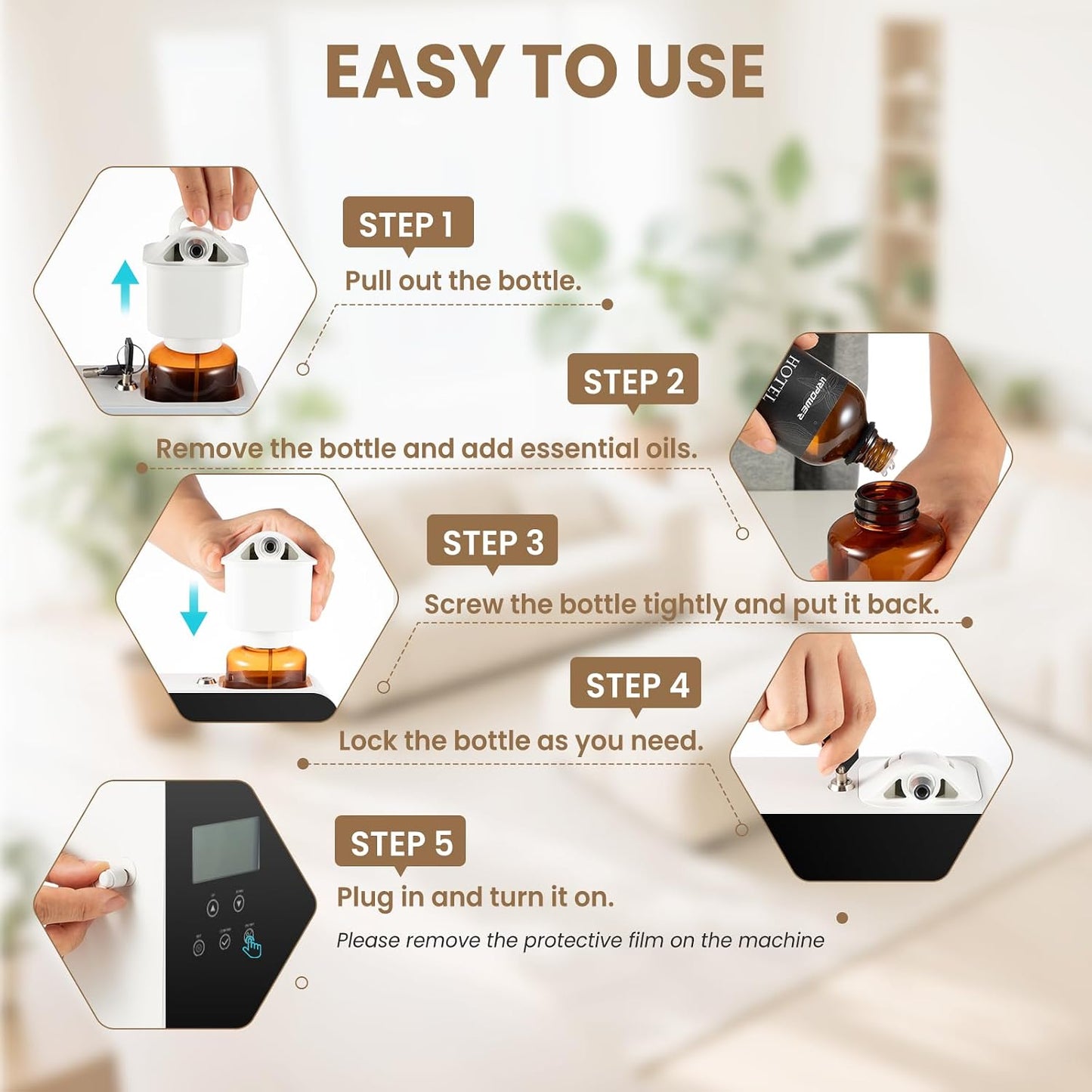URPOWER 300ml Waterless Nebulizing Scent Diffuser Up to 3000 Sq Ft, Smart APP Control HVAC/Wall Cold-Air Aromatherapy Machine with Lockable Oil Bottle for Home/Office/Hotel Starter Oil Included
