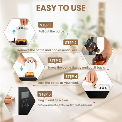 URPOWER 300ml Waterless Nebulizing Scent Diffuser Up to 3000 Sq Ft, Smart APP Control HVAC/Wall Cold-Air Aromatherapy Machine with Lockable Oil Bottle for Home/Office/Hotel Starter Oil Included