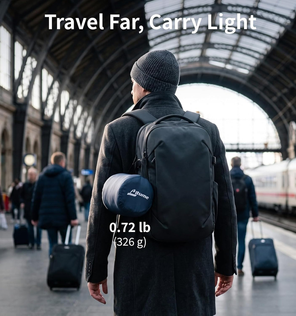 Litume Compact Travel Blanket for Airplane, Velvet, Dark Blue Gray