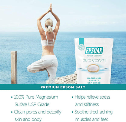 Epsoak Epsom Salt 38 lb. Magnesium Sulfate USP. (Qty. 2 x 19 lb. Bags) Resealable Epsom Salt Bag Unscented, Made in The USA, Cruelty-Free Certified