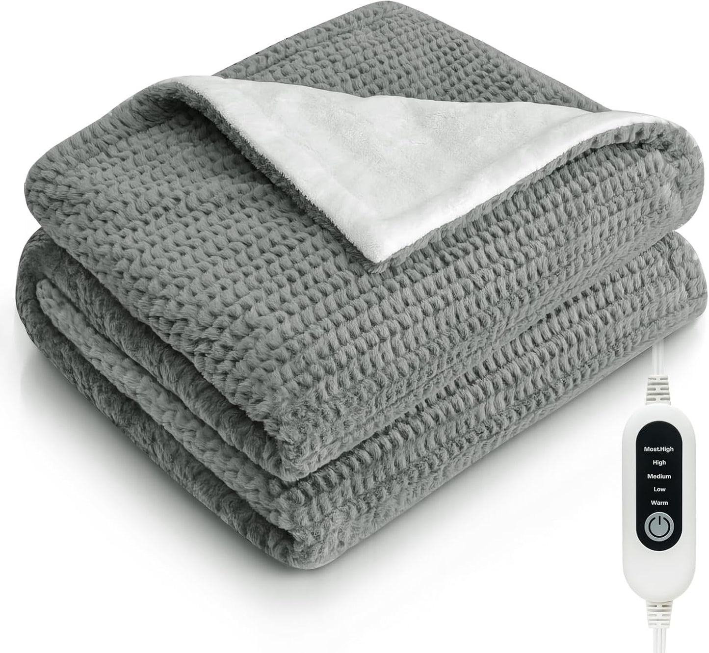 Heated Blanket Electric Throw Blanket with 5 Heat Settings, 10H Auto-Off, 50"x60" Soft Wave Fleece for Couch, Bed & Office, ETL Certified