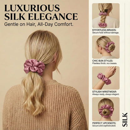 Silmer 22 Momme Silk Pillow Scrunchie Air, Oversized Lightweight Mulberry Silk Hair Tie with High Elasticity, Soft Padded No Crease Ponytail & Sleep Holder (Dusty Rose, 1Pc)