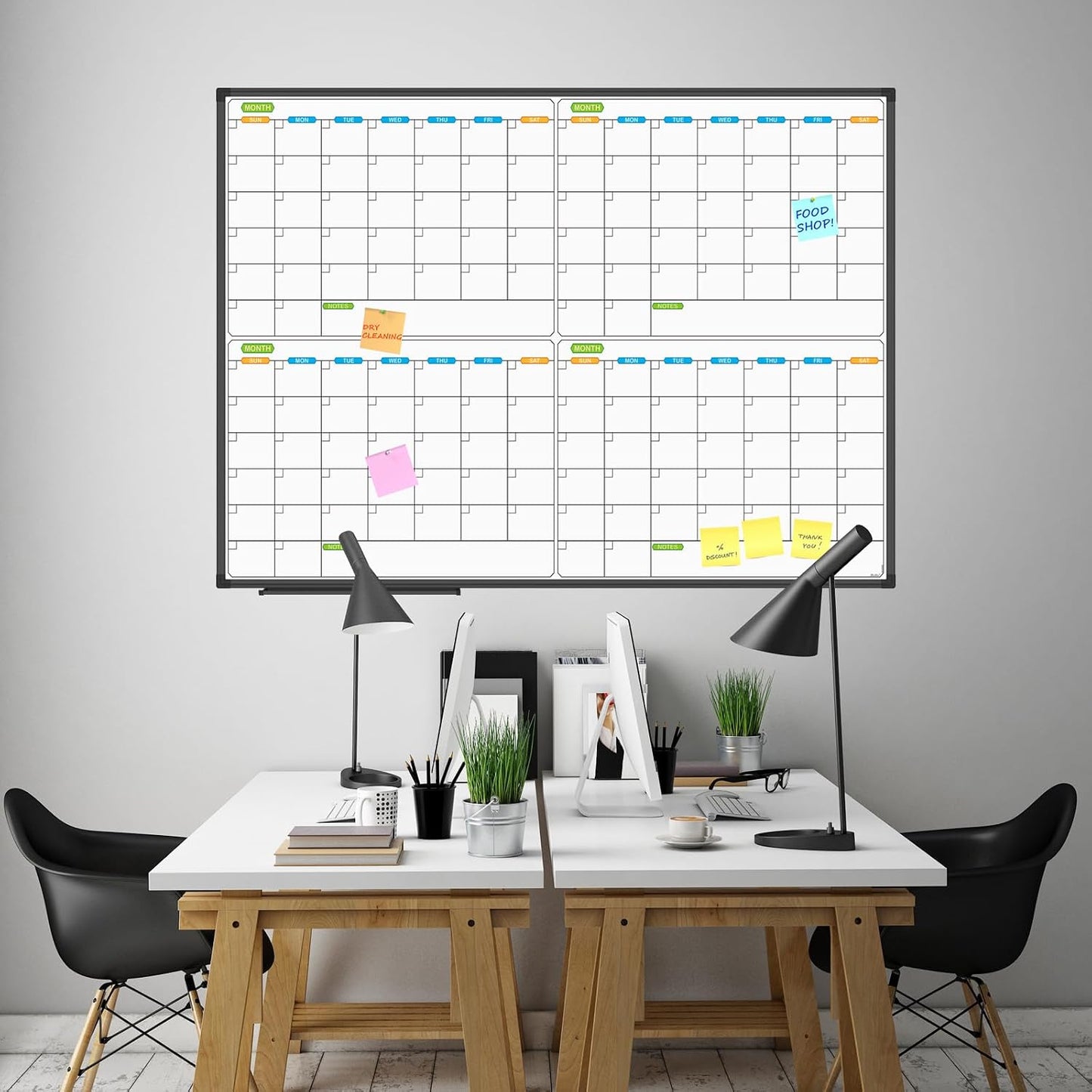 JILoffice Magnetic Dry Erase Calendar Whiteboard, 4 Month White Board Planner 36 X 24 Inch, Black Aluminum Frame Wall Mounted Board for Office Home and School