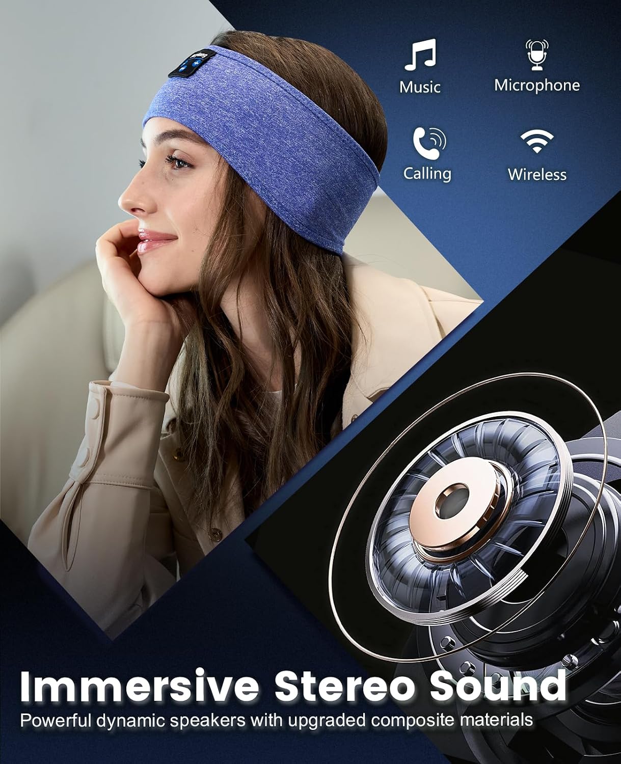 Perytong Sleeping Headphones Bluetooth Headband, Soft Long Time Play Sleeping Headsets with Built in Speakers Perfect for Workout,Running,Yoga,Travel, Darkgray